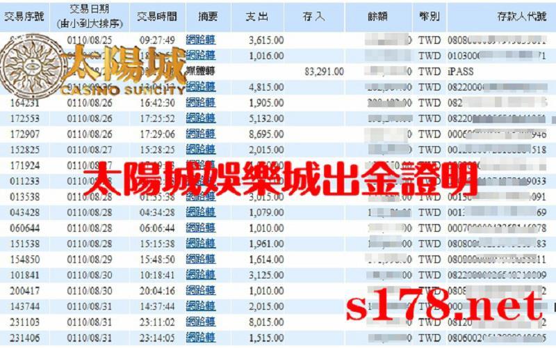 太陽城娛樂城玩家出金圖 誠信無可比擬